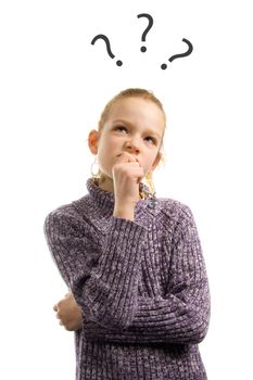 girl with questions on her mind isolated on white background
