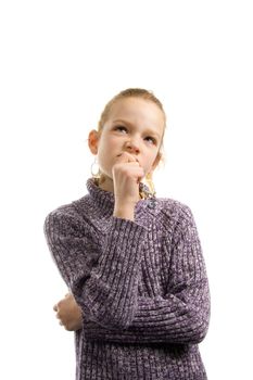 girl with questions on her mind isolated on white background