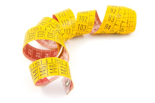 Yellow measure tape isolated on white background