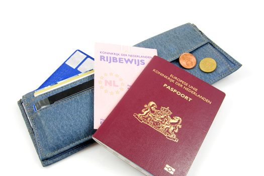 Wallet and Dutch documents isolated on white background