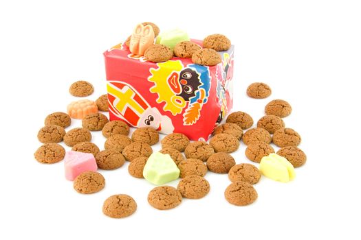 Typical dutch sweets: pepernoten (ginger nuts) and present for a celebration at 5 december in the Netherlands