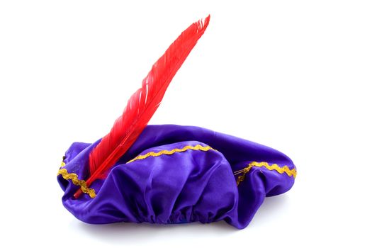 purple hat with red feather of Zwarte Piet, typical Dutch event in december