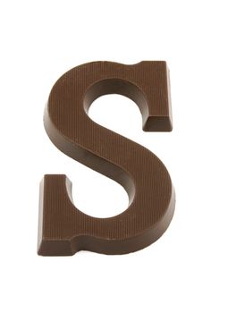 Pure Chocolate letter S for Sinterklaas, typical Dutch party in december, isolated on white background