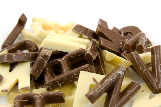 white and brown chocolate candy letters in closeup  for Sinterklaas. Typical Dutch event in december.