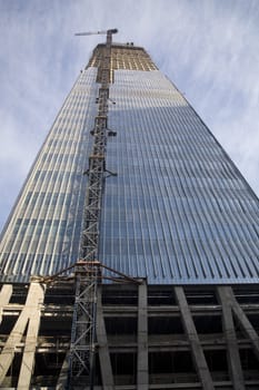 Construction of Highest Building, Skyscraper, Guomao, Beijing, China