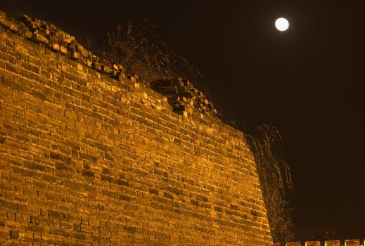 Ancient City Wall at Night with Moon Beijing China

Resubmit--In response to comments from reviewer have further processed image to reduce noise, sharpen focus and adjust lighting.