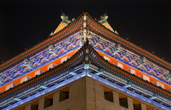 Ornate Corner Roof Southeast Corner Watchtower Dongguan Men Beijing China  This was the tower the American Army went over in the Boxer Rebellion.

Resubmit--In response to comments from reviewer have further processed image to reduce noise, sharpen focus and adjust lighting.