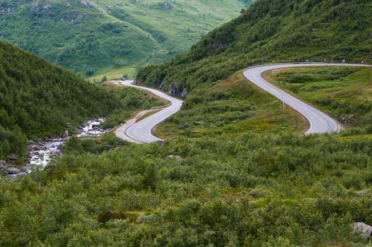 A road over one of the many mountains in Norway