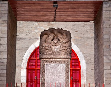 Ancient Stone Dragon Imperial Stele Bell Tower Beijing China. Imperial Stele from 1747 by Emperor Qianlong.