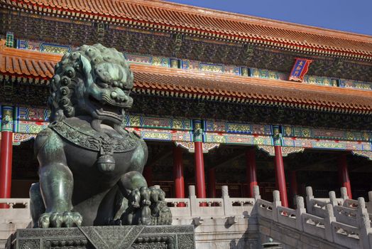 Dragon Bronze Statue With Hand on Ball Tai He Men Gate Gugong, Forbidden City Emperor's Palace Built in the 1600s in the Ming Dynasty

Resubmit--In response to comments from reviewer have further processed image to reduce noise, sharpen focus and adjust lighting.