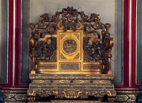 Emperor's Throne Gugong, Forbidden City Emperor's Palace Built in the 1400s in the Ming Dynasty

Resubmit--In response to comments from reviewer have further processed image to reduce noise, sharpen focus and adjust lighting.