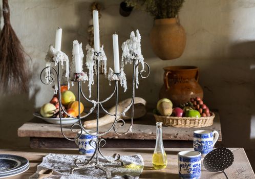 Example of plantation kitchen dining table in traditional mission La Purisima in Lompoc California