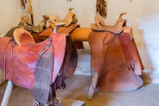 Hand crafted leather saddles in La Purisima mission California