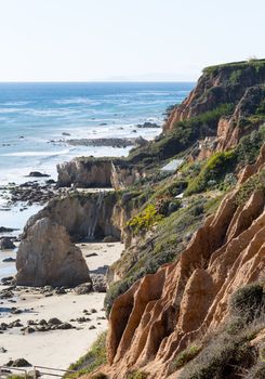 Rock formation by ocean on El Matador State Beach Malibu California