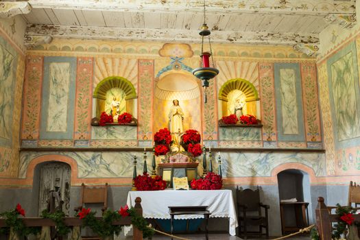 Altar in main chapel at Mission La Purisima Conception in California State Park in Lompoc