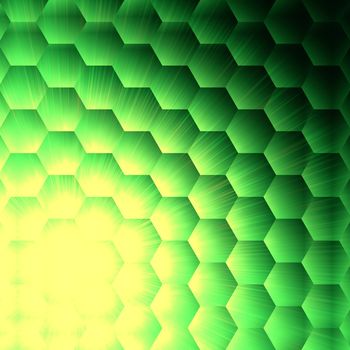 abstract green background with hexagons and shining yellow lights