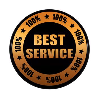 best service 100 percentages - text in 3d golden black circle label with stars, business concept