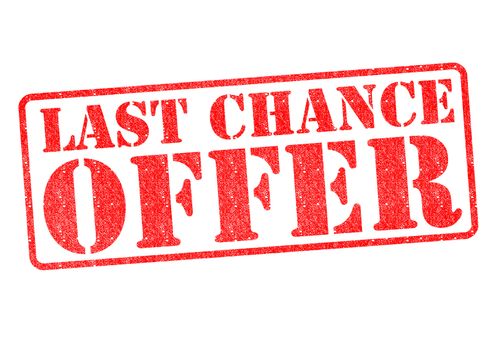 LAST CHANCE OFFER red rubber stamp over a white background.