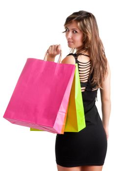 Woman Carrying Shopping Bags isolated in a white background