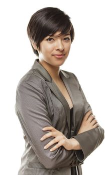 Pretty Young Mixed Race Young Adult Woman Portrait Isolated on a White Background.