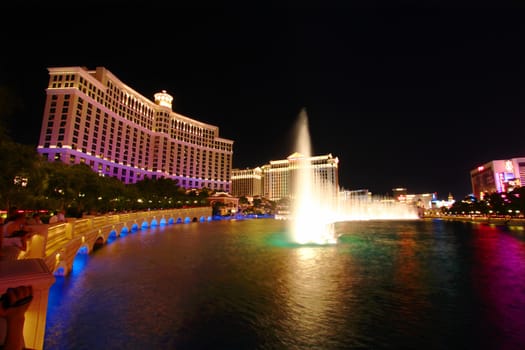 Las Vegas, USA - May 22, 2012: Bellagio is a posh hotel and casino located on the famous Las Vegas Strip.  The Bellagio Fountains shoot water out of over 1,200 nozzles to create spectacular shows choreographed to music.
