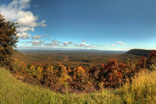 Fall colors in a massive open valley in Arkansas.