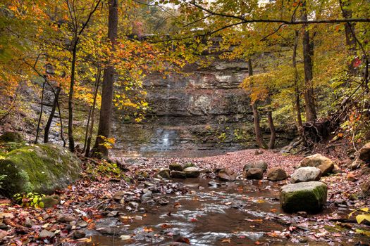 Twin Falls in Arkansas shot during the colorful fall season.