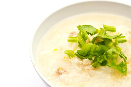 Traditional porridge rice gruel in bowl