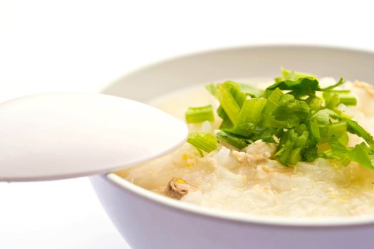 Traditional porridge rice gruel in bowl