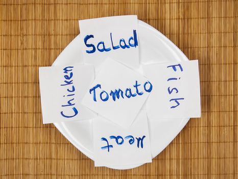Set of post it notes to plate with common phrases food