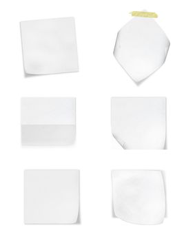 collection of various white note papers on white background. each one is shot separately