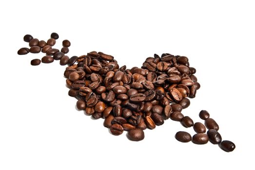 heart from coffee beans and arrow