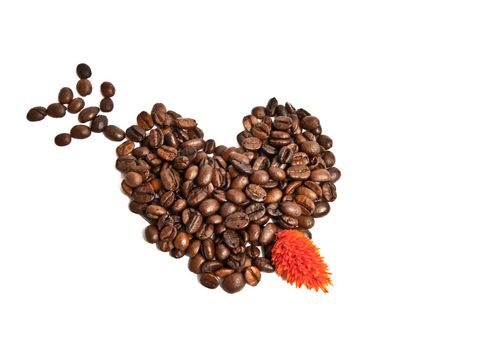 heart from coffee beans and arrow