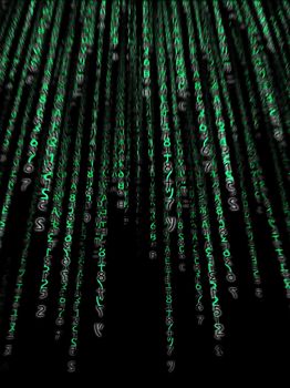 Green binary code on black background