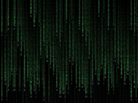 Green binary code on black background