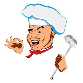 Happy joyful Chef and big spoon
