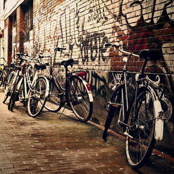 Beautiful view of bicycles in center of Amsterdam