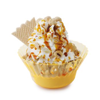 Ice-cream sundae on a white background