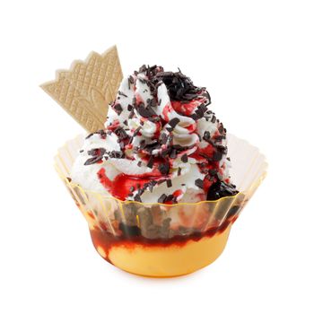 Ice-cream sundae on a white background