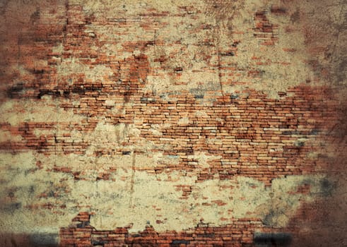 old weathered stained red brick wall background