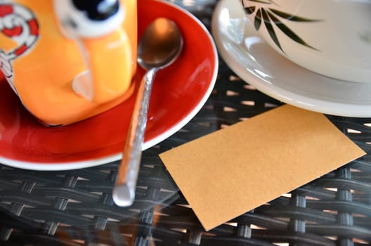 coffee and business card on the table