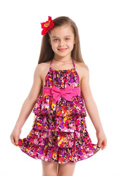 Portrait of little fashion girl. Isolated white backround.