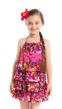 Portrait of little fashion girl. Isolated white backround.