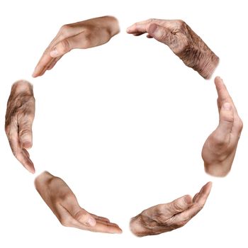 Generation concept- circle made of old and young hands.