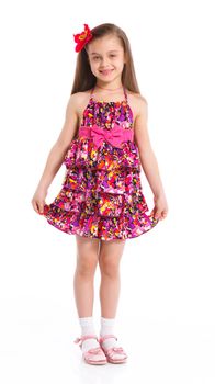 Cute little fashion girl. Isolated white backround.