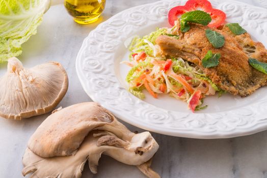 baked oyster mushrooms with fresh savoy cabbage salad