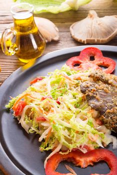 baked oyster mushrooms with fresh savoy cabbage salad