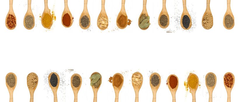 different types of spices isolated on white background