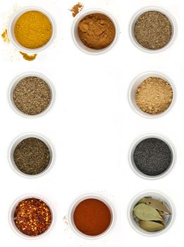 different types of spices isolated on white background