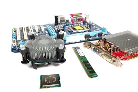 Computer PC parts on white background